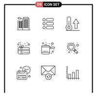 9 User Interface Outline Pack of modern Signs and Symbols of magnifier kitchen meteorology present gift Editable Vector Design Elements