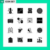 Pack of 16 Solid Style Icon Set Glyph Symbols for print Creative Signs Isolated on White Background 16 Icon Set vector