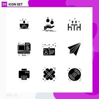 Pack of 9 Modern Solid Glyphs Signs and Symbols for Web Print Media such as programming coding payment valentine romantic Editable Vector Design Elements