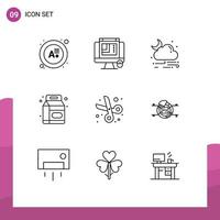 Pack of 9 Modern Outlines Signs and Symbols for Web Print Media such as education back to school cloud supermarket bottle Editable Vector Design Elements