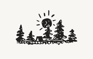 Abstract hand drawing nature camping design vector