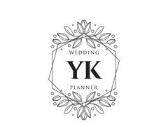 YK Initials letter Wedding monogram logos collection, hand drawn modern minimalistic and floral templates for Invitation cards, Save the Date, elegant identity for restaurant, boutique, cafe in vector