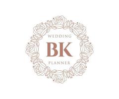 BK Initials letter Wedding monogram logos collection, hand drawn modern minimalistic and floral templates for Invitation cards, Save the Date, elegant identity for restaurant, boutique, cafe in vector