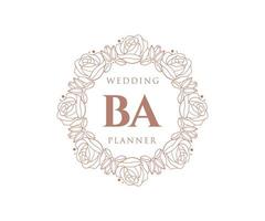 colección de logotipos de monograma de boda con letras iniciales de ba, plantillas florales y minimalistas modernas dibujadas a mano para tarjetas de invitación, guardar la fecha, identidad elegante para restaurante, boutique, café en vector