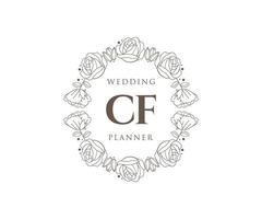 colección de logotipos de monogramas de boda con letras iniciales cf, plantillas florales y minimalistas modernas dibujadas a mano para tarjetas de invitación, guardar la fecha, identidad elegante para restaurante, boutique, café en vector