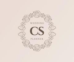 colección de logotipos de monograma de boda con letras iniciales cs, plantillas florales y minimalistas modernas dibujadas a mano para tarjetas de invitación, guardar la fecha, identidad elegante para restaurante, boutique, café en vector