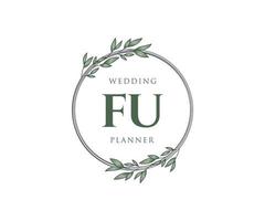 colección de logotipos de monogramas de boda con letras iniciales fu, plantillas florales y minimalistas modernas dibujadas a mano para tarjetas de invitación, guardar la fecha, identidad elegante para restaurante, boutique, café en vector