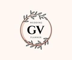 GV Initials letter Wedding monogram logos collection, hand drawn modern minimalistic and floral templates for Invitation cards, Save the Date, elegant identity for restaurant, boutique, cafe in vector