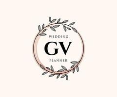 GV Initials letter Wedding monogram logos collection, hand drawn modern minimalistic and floral templates for Invitation cards, Save the Date, elegant identity for restaurant, boutique, cafe in vector