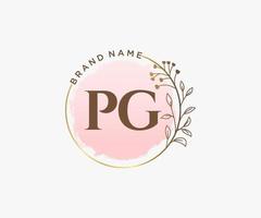 logotipo femenino pg inicial. utilizable para logotipos de naturaleza, salón, spa, cosmética y belleza. elemento de plantilla de diseño de logotipo de vector plano.