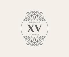 colección de logotipos de monograma de boda con letras iniciales xv, plantillas florales y minimalistas modernas dibujadas a mano para tarjetas de invitación, guardar la fecha, identidad elegante para restaurante, boutique, café en vector