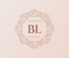 colección de logotipos de monograma de boda con letras iniciales bl, plantillas florales y minimalistas modernas dibujadas a mano para tarjetas de invitación, guardar la fecha, identidad elegante para restaurante, boutique, café en vector