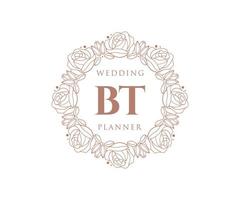 colección de logotipos de monograma de boda con letras iniciales bt, plantillas florales y minimalistas modernas dibujadas a mano para tarjetas de invitación, guardar la fecha, identidad elegante para restaurante, boutique, café en vector