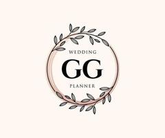GG Initials letter Wedding monogram logos collection, hand drawn modern minimalistic and floral templates for Invitation cards, Save the Date, elegant identity for restaurant, boutique, cafe in vector