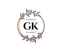 GK Initials letter Wedding monogram logos collection, hand drawn modern minimalistic and floral templates for Invitation cards, Save the Date, elegant identity for restaurant, boutique, cafe in vector