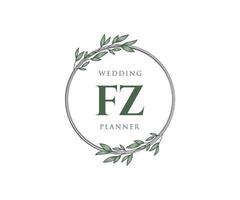 colección de logotipos de monograma de boda con letras iniciales fz, plantillas florales y minimalistas modernas dibujadas a mano para tarjetas de invitación, guardar la fecha, identidad elegante para restaurante, boutique, café en vector