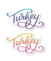 Turkey Lettering. Handwritten name of the country. Vector design template.