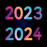 Happy new year 2023 2024 future metaverse neon text neon with metal effect, numbers and futurism lines. Vector greeting card, banner, congratulation poster 3d illustration.