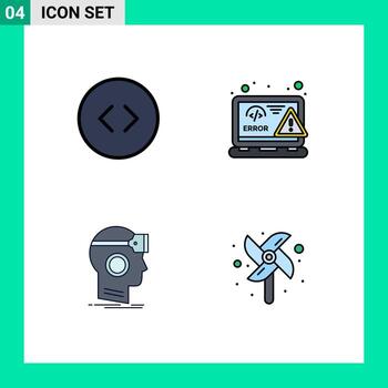 4 Universal Filledline Flat Color Signs Symbols of arrows googles coding web reality Editable Vector Design Elements