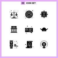 9 Icons in Solid Style. Glyph Symbols on White Background. Creative Vector Signs for Web mobile and Print.