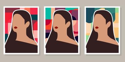 Set of silhouette abstract woman posters in boho style vector