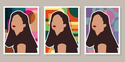 Set of silhouette abstract woman posters in boho stylesters in boho stylesic RGB vector