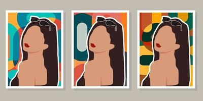 Set of silhouette abstract woman posters in boho style vector