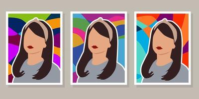 Set of silhouette abstract woman posters in boho style vector