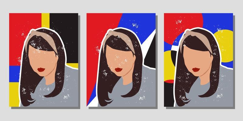 Set of silhouette abstract woman posters in boho style
