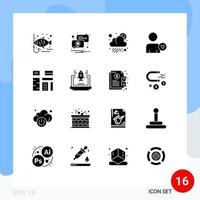 Mobile Interface Solid Glyph Set of 16 Pictograms of feature advertising cloud heart man Editable Vector Design Elements