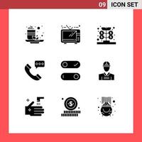 Pack of 9 Modern Solid Glyphs Signs and Symbols for Web Print Media such as switch conversation growth contact us communication Editable Vector Design Elements