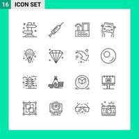 16 Thematic Vector Outlines and Editable Symbols of road accident needle radio signal Editable Vector Design Elements