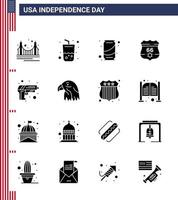 Editable Vector Solid Glyph Pack of USA Day 16 Simple Solid Glyphs of gun usa cola shield cola Editable USA Day Vector Design Elements