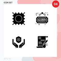 Set of 4 Vector Solid Glyphs on Grid for drug agreement board medicine document Editable Vector Design Elements