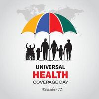 día internacional de la cobertura universal de salud. 12 de diciembre. plantilla para fondo, pancarta, tarjeta, póster con inscripción de texto. ilustración vectorial vector