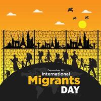 día internacional del migrante. 18 de diciembre. Ilustración de vector de banner web.