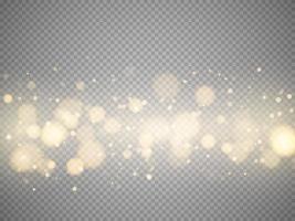 Golden bokeh lights with glowing particles isolated. vector