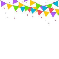 Falling confetti with flag garlands, birthday vector background