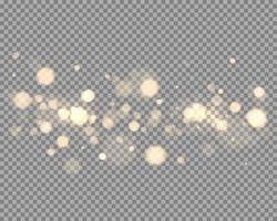 Golden bokeh lights with glowing particles isolated. vector