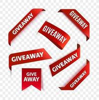 Giveaway tags or labels for social media post. Red announcement 3d banners. Giveaway contest ribbons. vector