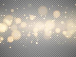 Golden bokeh lights with glowing particles isolated. vector