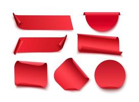 Set Of Blank Red Ribbons, Tags, Badges, And Labels Isolated. vector