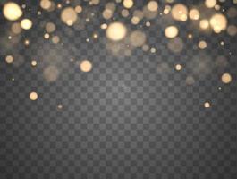 Golden bokeh lights with glowing particles isolated. vector