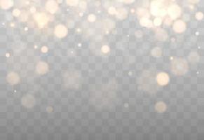 Golden bokeh lights with glowing particles isolated. vector