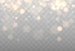 Golden bokeh lights with glowing particles isolated. vector