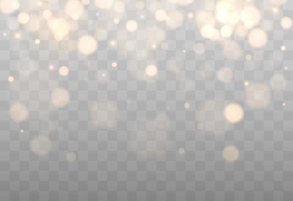 Golden bokeh lights with glowing particles isolated.