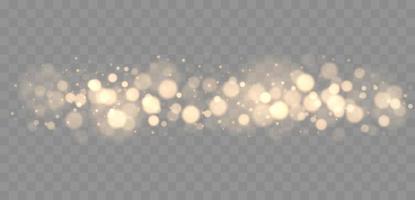 Golden bokeh lights with glowing particles isolated. vector