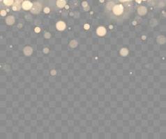 Golden bokeh lights with glowing particles isolated. vector