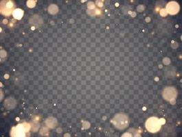 Golden bokeh lights with glowing particles isolated. vector