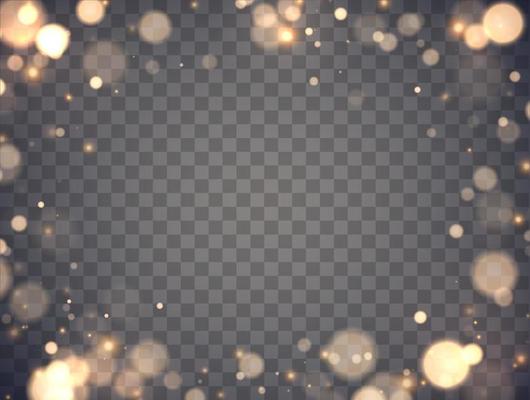 Golden bokeh lights with glowing particles isolated.